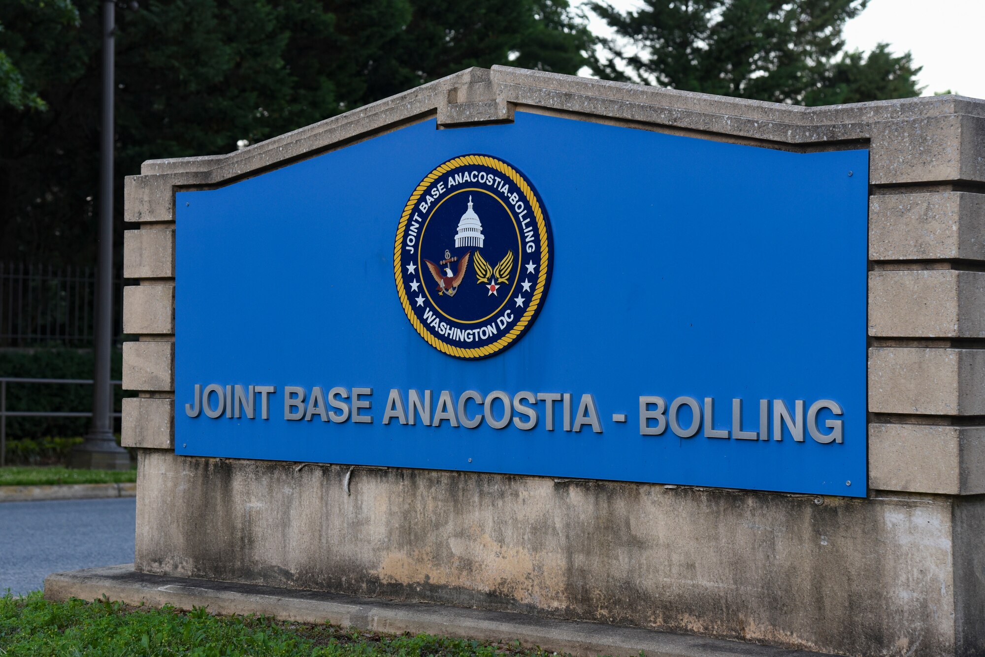 Sign at the entrance to Joint Base Anacostia-Bolling, Washington D.C., June 12, 2020.
