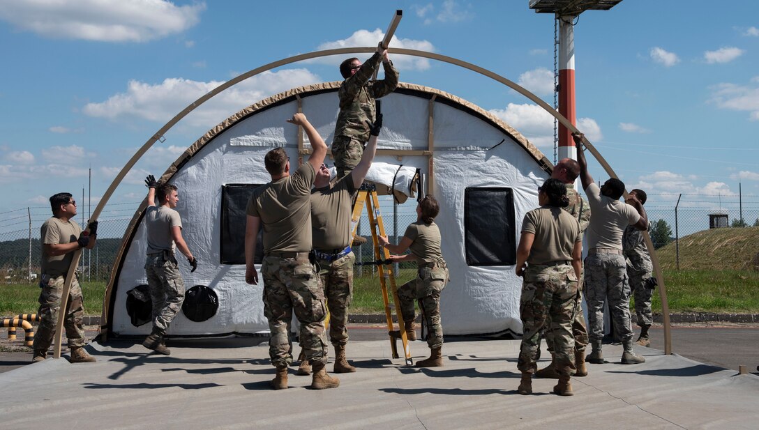 52nd Fighter Wing Airmen prepare for an Agile Combat Employment exercise at Spangdahlem Air Base, Germany, June 23, 2020. Deployments and exercises demonstrate the U.S. military’s contribution to regional security and reassure allies and partners of their commitment to Europe. (U.S. Air Force photo by Senior Airman Melody W. Howley)