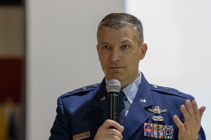 Maj. Gen. Torrence Saxe, the adjutant general of the Alaska National Guard, delivers a speech to the service members, veterans, family members and distinguished guests attending the annual Veterans Day ceremony held at the National Guard Armory at Joint Base Elmendorf-Richardson Nov. 11, 2019. The ceremony included speeches from various individuals, a fallen warrior ceremony, a presentation of wreaths and a moment of silence for those who have fallen. (U.S. Army National Guard photo by Pfc. Grace Nechanicky/Released)