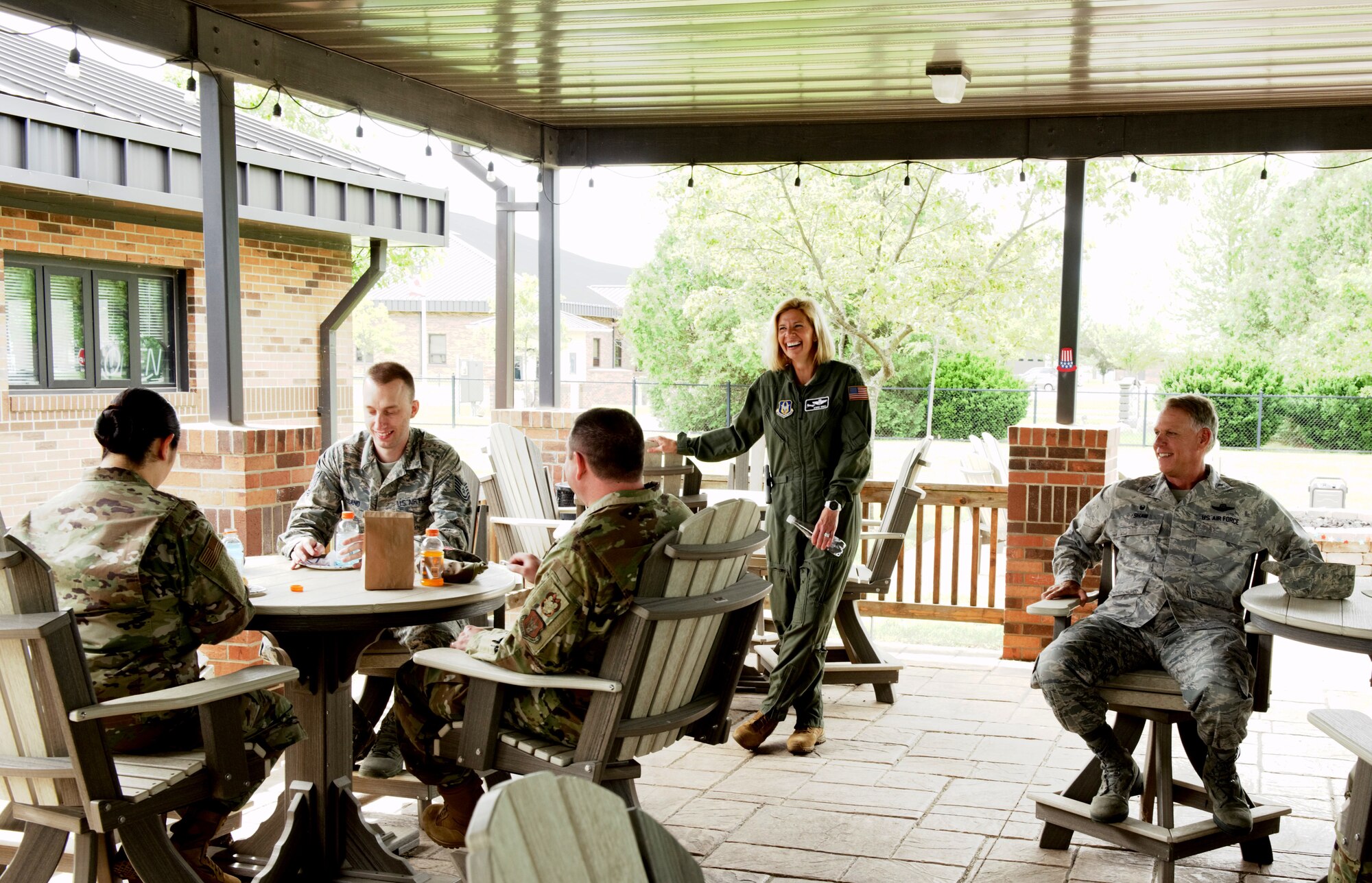 Airmen enjoy snacks and drinks donated by The United Services Organization at Grissom Air Reserve Base, Indiana June 6, 2020. The USO provided games and food for Airmen on their lunch break during the June unit training assembly. (U.S. Air Force photo/Tech. Sgt. Jami Lancette)