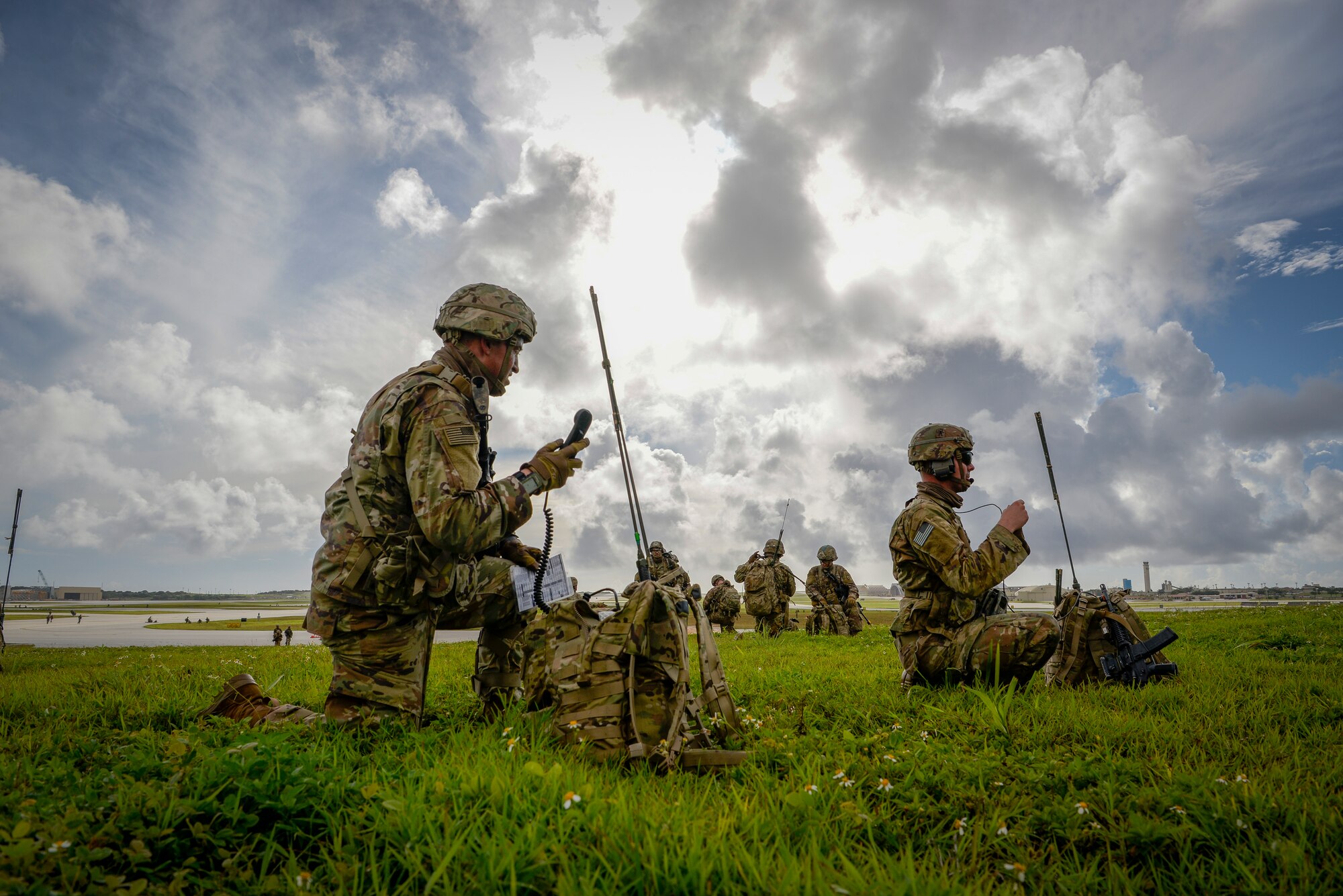 Paratroopers assigned to the 4th Infantry Brigade Combat Team (Airborne), 25th Infantry Division, U.S. Army Alaska, conduct a Joint Forcible Entry Operation (JFEO) jump into Andersen Air Force Base, Guam, June 30.
