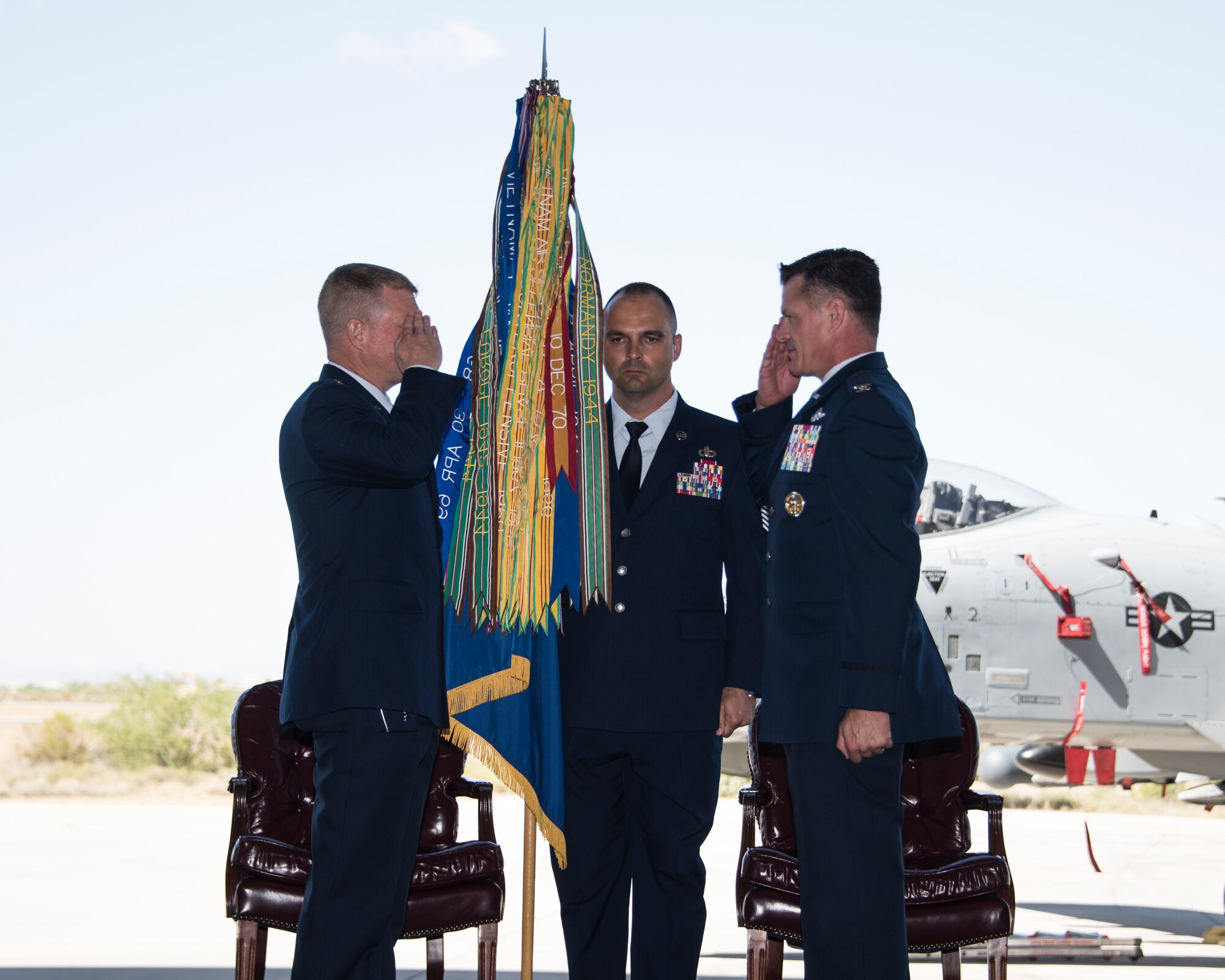 A photo of Airmen during a change of command ceremony