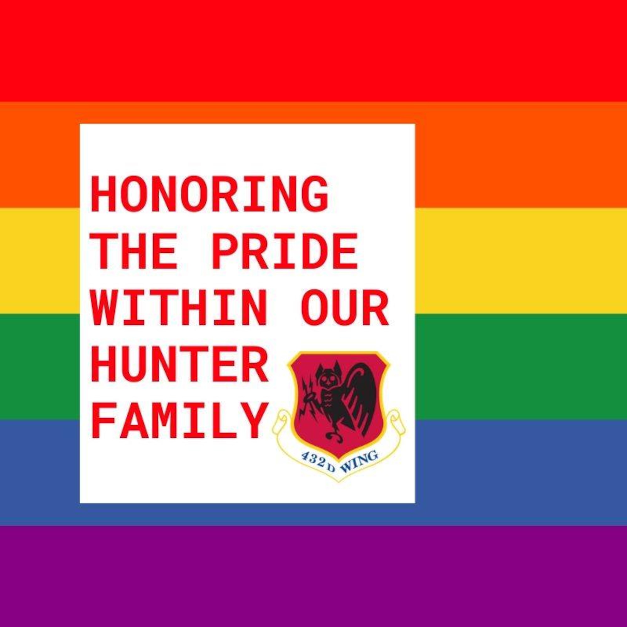 LGBTQ+ Graphic with a rainbow flag in the background and a letters reading The Pride Within our Hunter Family