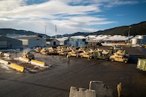 Equipment from the Tromsdal, Frigaard, and Bjugn caves waits to be loaded onto a Britannia Seaways shipping vessel at Orkanger Port, Feb. 17, 2020. Marine Corps Prepositioning Program-Norway gear was transported from Orkanger Port to Bogen Port in preparation for Exercise Cold Response. Cold Response is a Norwegian-led exercise designed to enhance military capabilities and allied cooperation in high-intensity warfighting in a challenging arctic environment. (U.S. Marine Corps photo by Sgt. Devin J. Andrews)