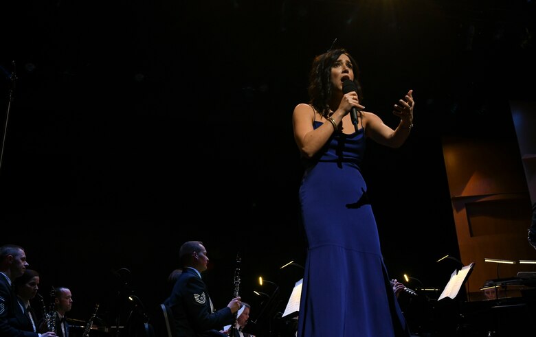 Samantha Massell, singer, sings during the U.S. Air Force Band’s Guest Concert Series at the Rachel M. Schlesinger Concert Hall and Arts Center in Alexandria, Va., Feb. 20, 2020. Massell has a degree in both English and musical theatre from the University of Michigan. (U.S. Air Force photo by Airman 1st Class Spencer Slocum)