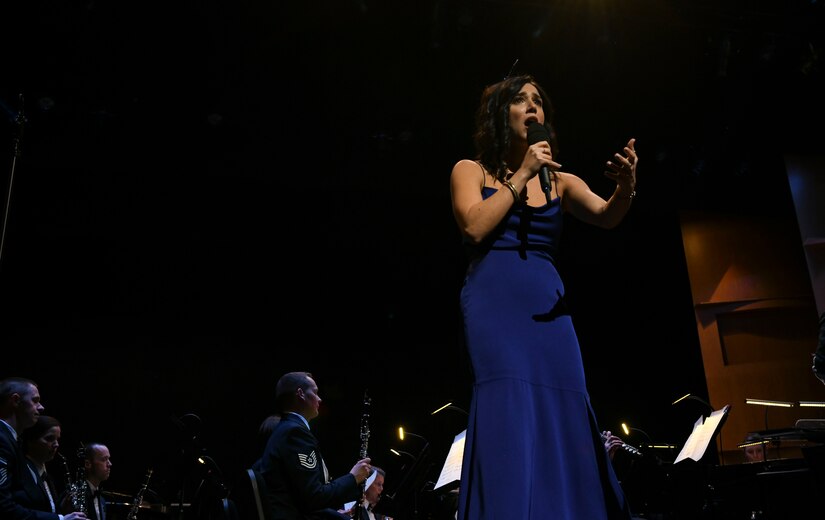 Samantha Massell, singer, sings during the U.S. Air Force Band’s Guest Concert Series at the Rachel M. Schlesinger Concert Hall and Arts Center in Alexandria, Va., Feb. 20, 2020. Massell has a degree in both English and musical theatre from the University of Michigan. (U.S. Air Force photo by Airman 1st Class Spencer Slocum)