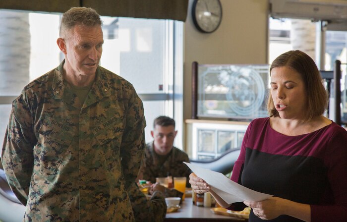 U.S. Marine Corps Brig. Gen. William Bowers, commanding general of Marine Corps Installations Pacific waits participates in the Navy-Marine Corps Relief Society’s annual kickoff event at Camp Foster, Okinawa, Japan, March 2.