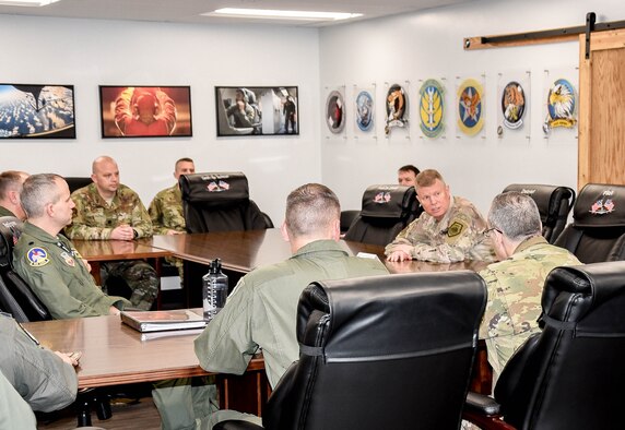 12th Air Force Commander, Maj. Gen. Andrew Croft, addresses the leadership of the 552nd Air Control Wing. The 12th Air Force Commander, Maj. Gen. Andrew Croft, visited the 552nd Air Control Wing at Tinker Air Force Base, Feb. 25, 2020 (U.S. Air Force photo by 2nd Lt. Ashlyn K. Paulson).