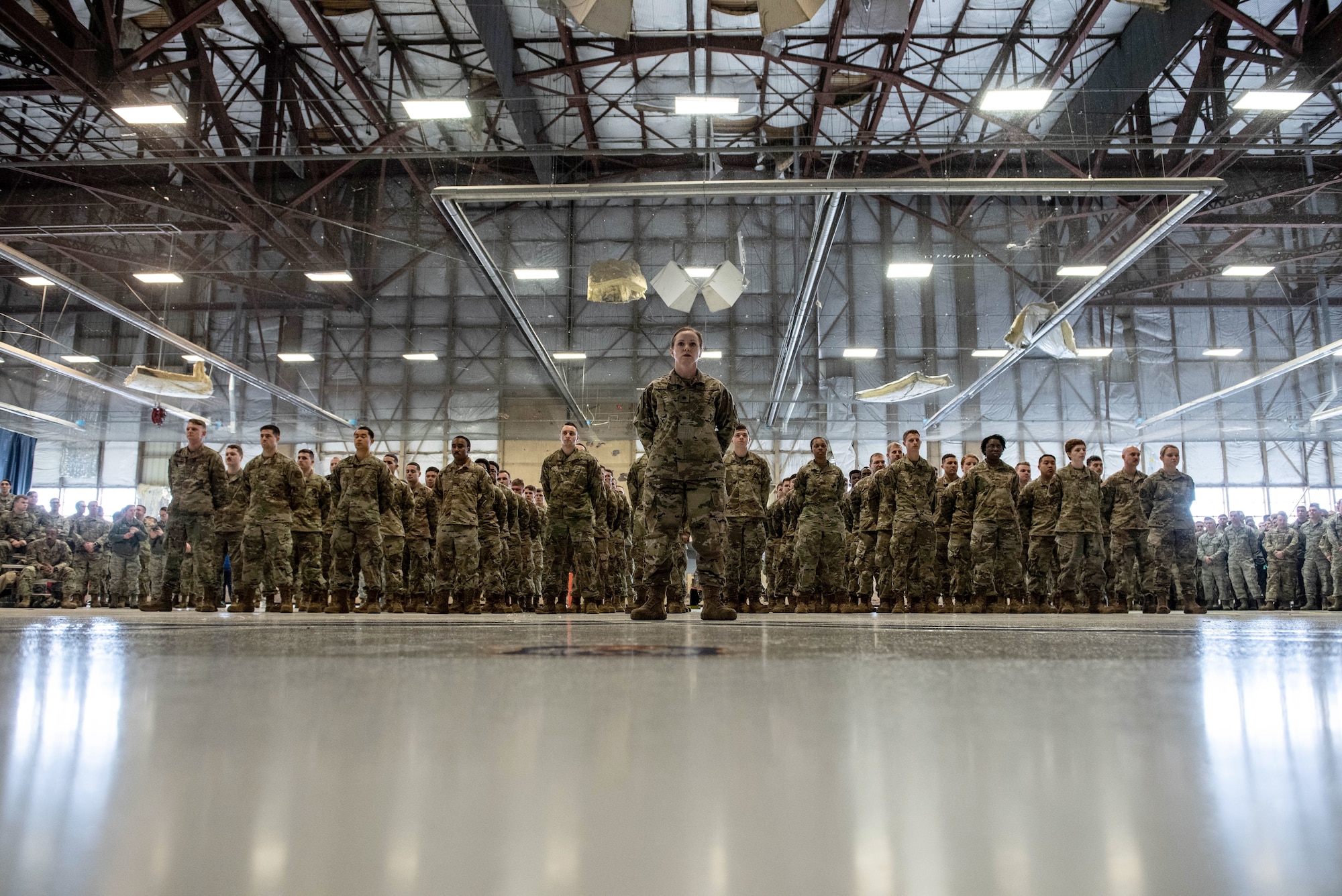 Image of Airmen assigned to the 20th Aircraft Maintenance Squadron standing at parade rest.