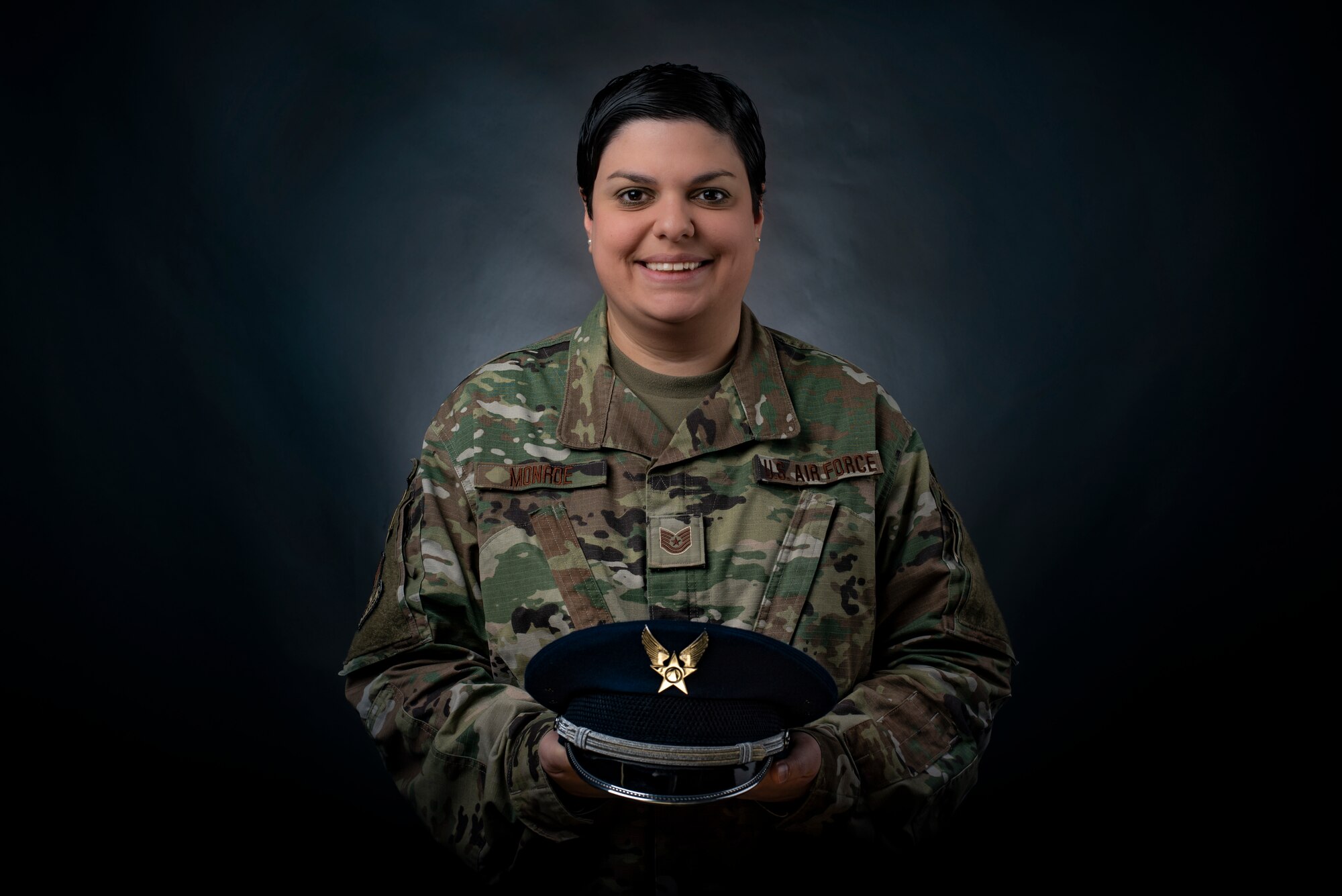 Portrait of Tech. Sgt. Sarah Monroe, a Financial Management Craftsman assigned to the 130th Comptroller Flight. Monroe was selected as the monthly "Charlie West Spotlight for the 130th Airlift Wing. (U.S. Air National Guard Photo by Staff Sgt. Caleb Vance)