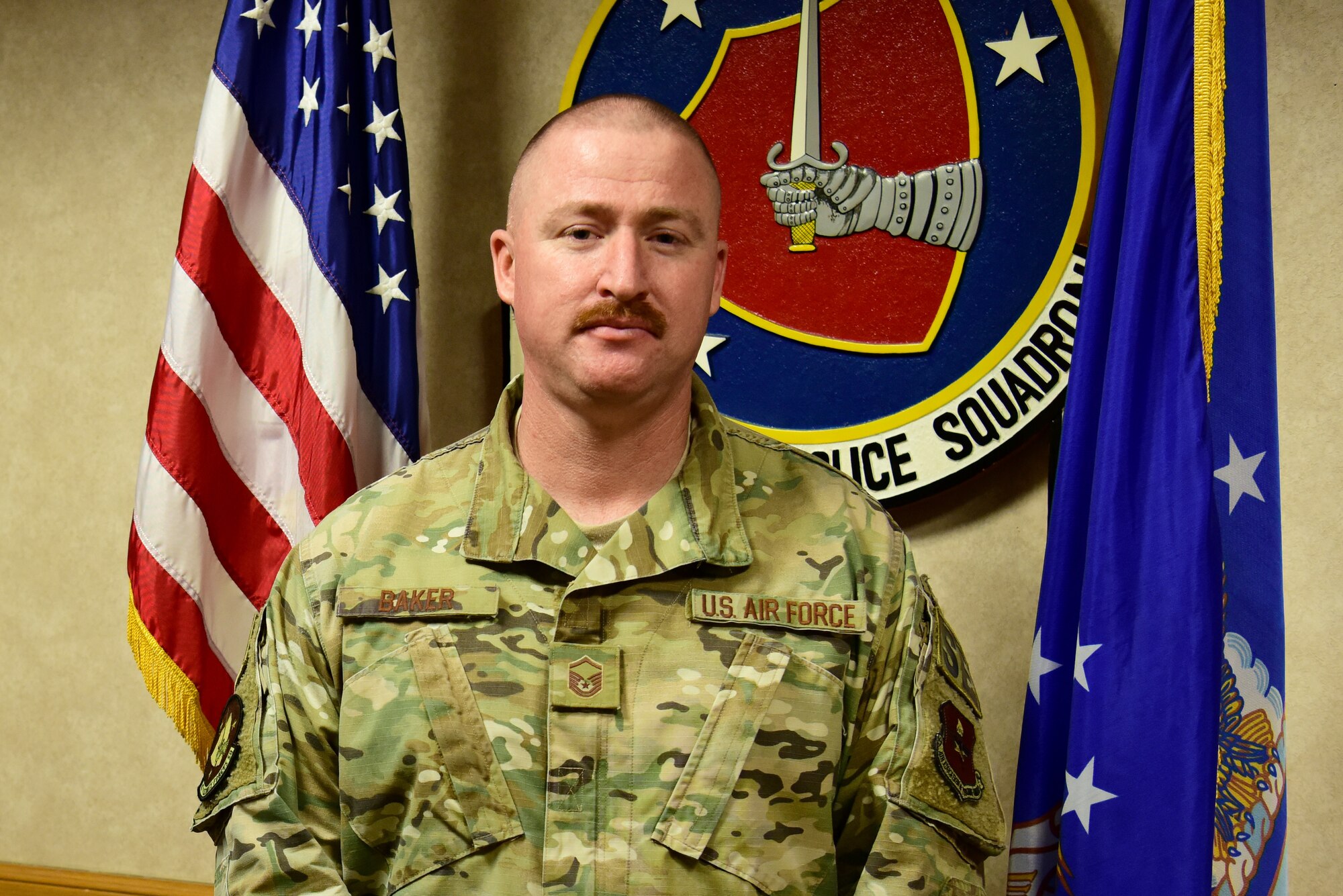 Master Sgt. Jarred Baker, the 47th Security Forces Squadron operations superintendent, poses for a photo on March 2, 2020 at Laughlin Air Force Base, Texas. Baker is scheduled to attend Officer Training School where he will learn the ins-and-outs of how to serve in a higher leadership position and then move on to his new career field as an intelligence officer. (U.S. Air Force photo by Senior Airman John A. Crawford)