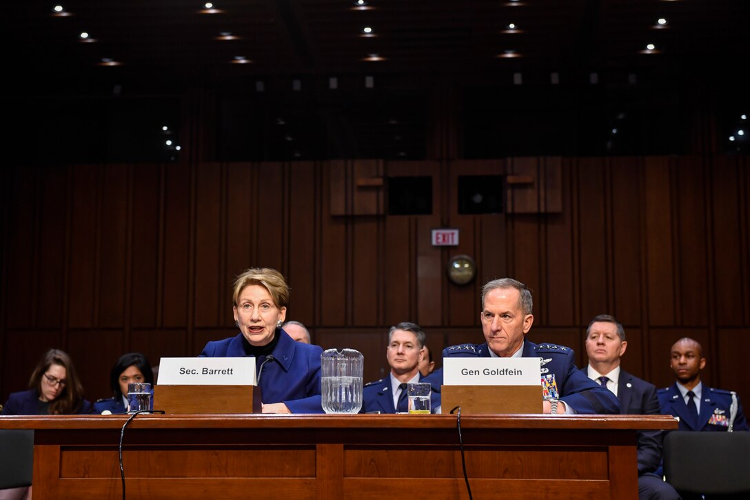 Air Force Secretary Barbara M. Barrett and Chief of Staff Gen. David L. Goldfein testify on the posture of the Air Force before the Senate Armed Services Committee at the Hart Senate Office Building in Washington, D.C., March 3, 2020. (U.S. Air Force photo by Wayne Clark)