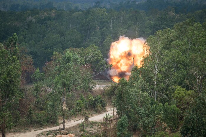 A landmine is safely detonated during a landmine reduction event during Cobra Gold 2020 at Watthana Nakjon, Sa Kaeo, Kingdom of Thailand, March 3.
