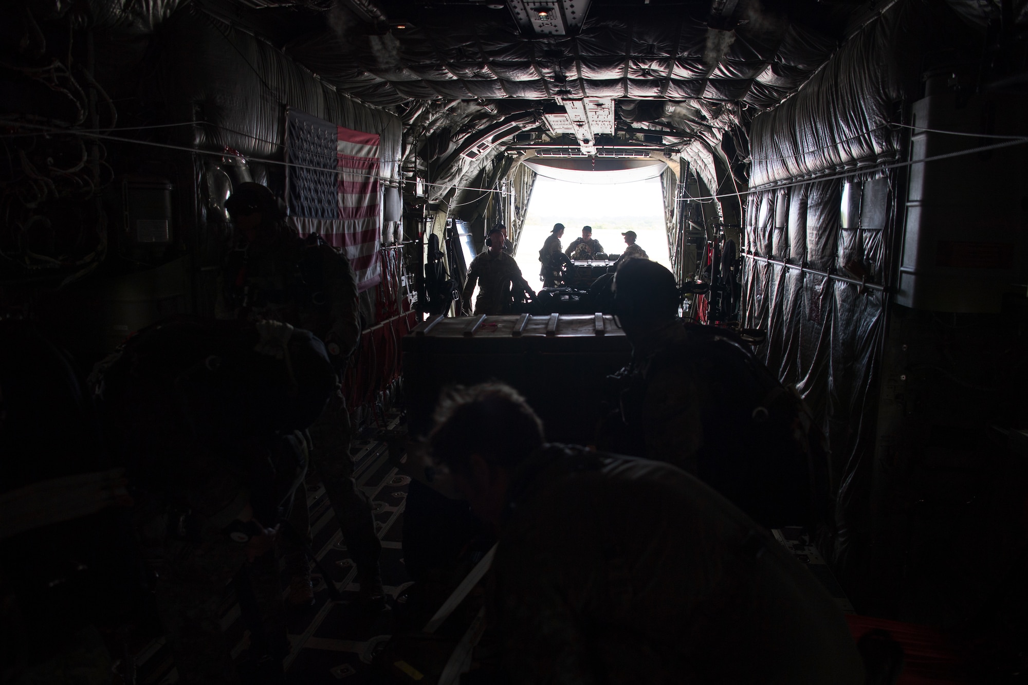 Aircrew members assigned to the 815th Airlift Squadron, Keesler Air Force Base, Mississippi, prepare to fly a C-130J Super Hercules for an airdrop of Royal Australian Air Force combat controllers assigned to the 4th Squadron, Bravo flight, during Exercise Cope North 20, Feb. 14, 2020, Andersen Air Force Base, Guam. Cope North 20 is an annual trilateral field training exercise conducted at Andersen Air Force Base, Guam, and around the Commonwealth of the Northern Mariana Islands (CNMI), Palau and Yap in the Federated States of Micronesia. (U.S. Air Force photo by Senior Airman Gracie Lee)