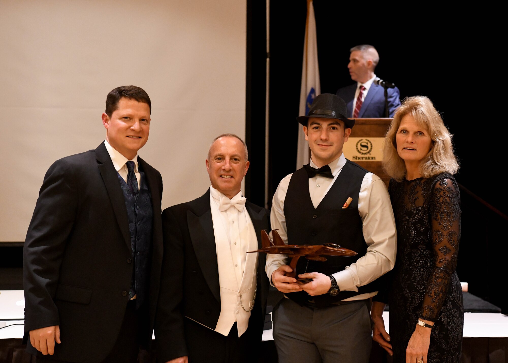 Technical Sergeant Greg Pion, 104th Avionics Flightline Technician, recieved the AGR/Technician of the year award during the annual awards banquet, January 11, 2020, Springfield, Massachusetts. The banquet higlighted the annual award winners from the 104th FW. To kick off the new year the banquet was themed 1920s. (U.S. Air National Guard Photo by Airman Camille Lienau)