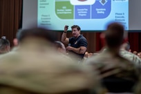 Joint Task Force Civil Support (JTF-CS) J5 Deputy Director Stan Bacon gives a brief to Mission Planning Conference (MPC) attendees at Jacobs Conference Center.