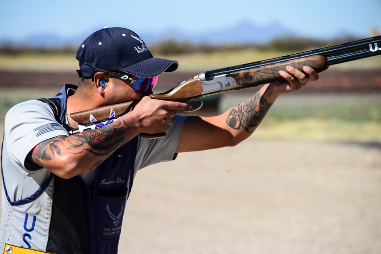 Airman shoots at a clay target