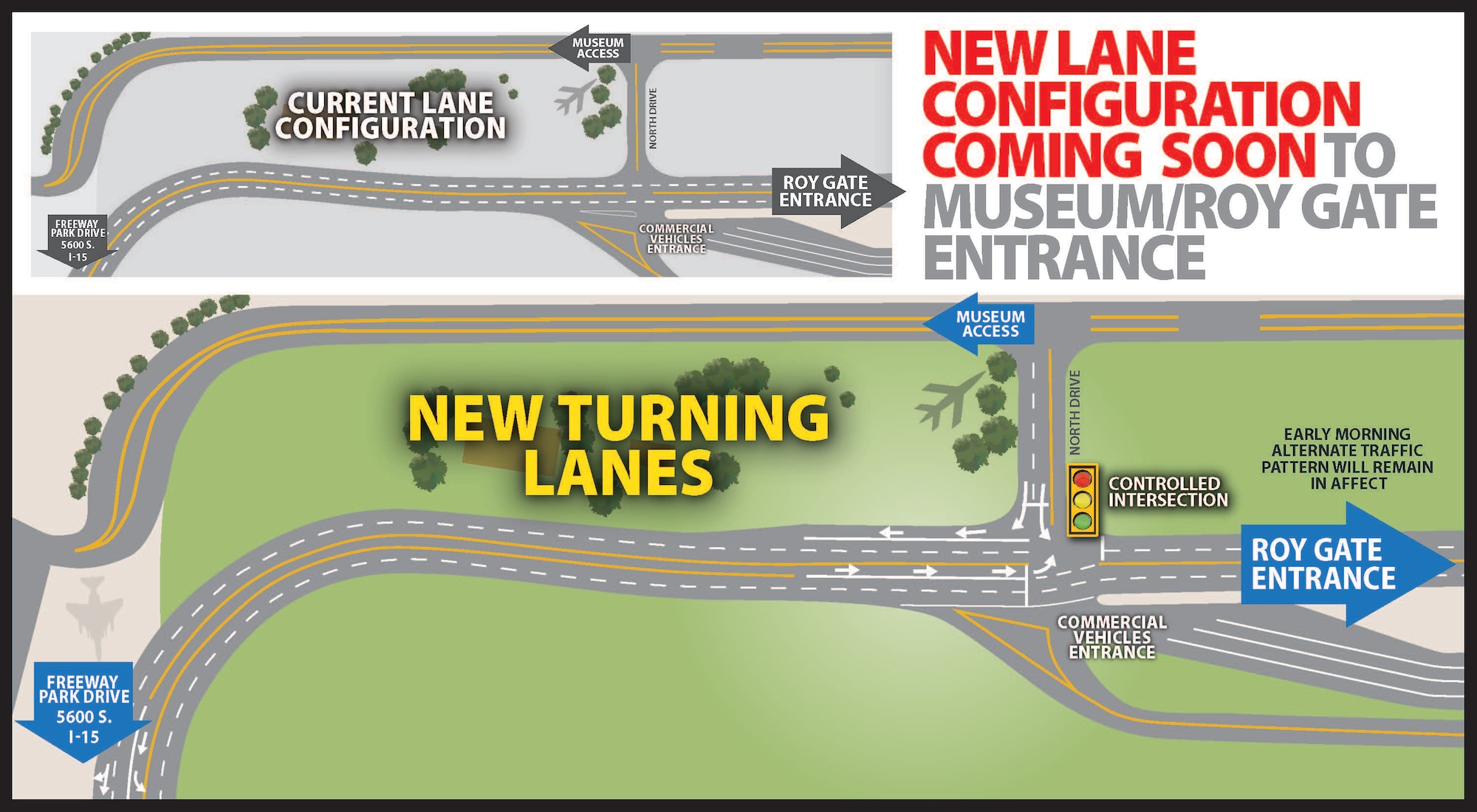 Graphic depicting the road expansion and improvements near the Roy Gate.