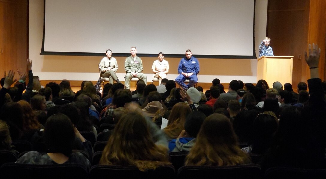 On a panel of service members, Air Force District of Washington's Tech. Sgt. Doug Galmish, 1st Airlift Squadron at Joint Base Andrews, appeared before nearly 200 high school students at the Carnegie Institution for Science in Washington, D.C., to field questions pertaining to educational opportunities, deployments, world issues, and more.