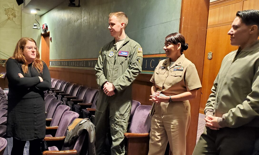 On a panel of service members, Air Force District of Washington's Tech. Sgt. Doug Galmish, 1st Airlift Squadron at Joint Base Andrews, appeared before nearly 200 high school students at the Carnegie Institution for Science in Washington, D.C., to field questions pertaining to educational opportunities, deployments, world issues, and more.