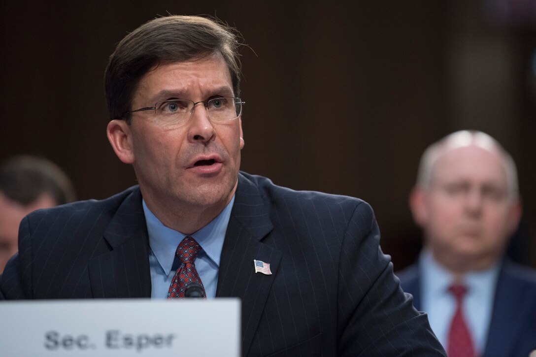 Defense Secretary Dr. Mark T. Esper speaks to lawmakers.