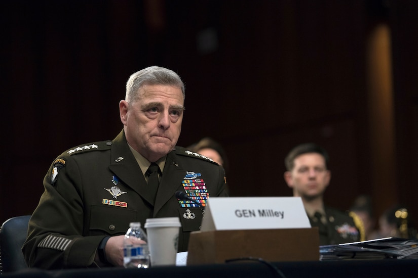 Army Gen. Mark A. Milley testifies at a hearing.