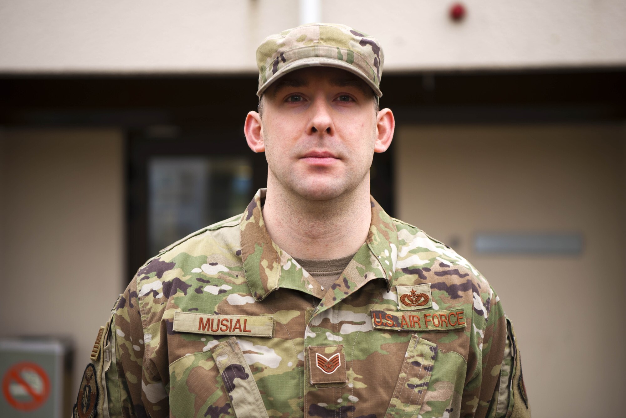 U.S. Air Force Staff Sgt. Corey Musial, 86th Civil Engineer Squadron airman dorm leader, poses for a photo outside of the Kaiserslautern Military Community Dorm Reception Center after being named Ramstein’s Airlifter of the Week on Ramstein Air Base, Germany, Feb. 21, 2020. As ADL, Musial manages OHA for dorm residents, manages a dorm council and processes Airmen in and out. In addition to these day-to-day duties, Musial most notably manages 67 overflow dorm rooms when dorm occupancy remains at peak levels. (U.S. Air Force photo by Senior Airman Noah Coger)