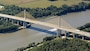 A highway bridge crossing a waterway.