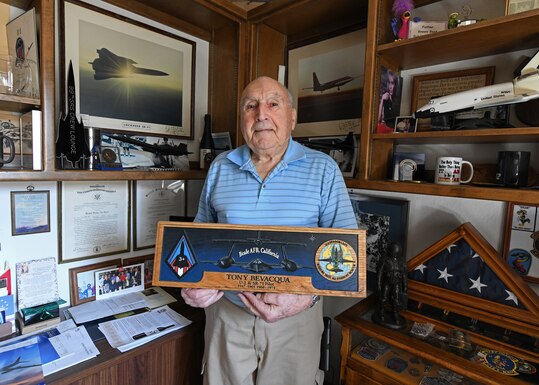 U.S. Air Force retired Lt. Col. Tony Bevacqua poses for a photo in his home in Yuba City, California, Feb. 26, 2020. Bevacqua is one of the few pilots who have flown an SR-71 in operational Air Force missions. (U.S. Air Force photo by Airman 1st Class Luis A. Ruiz-Vazquez)