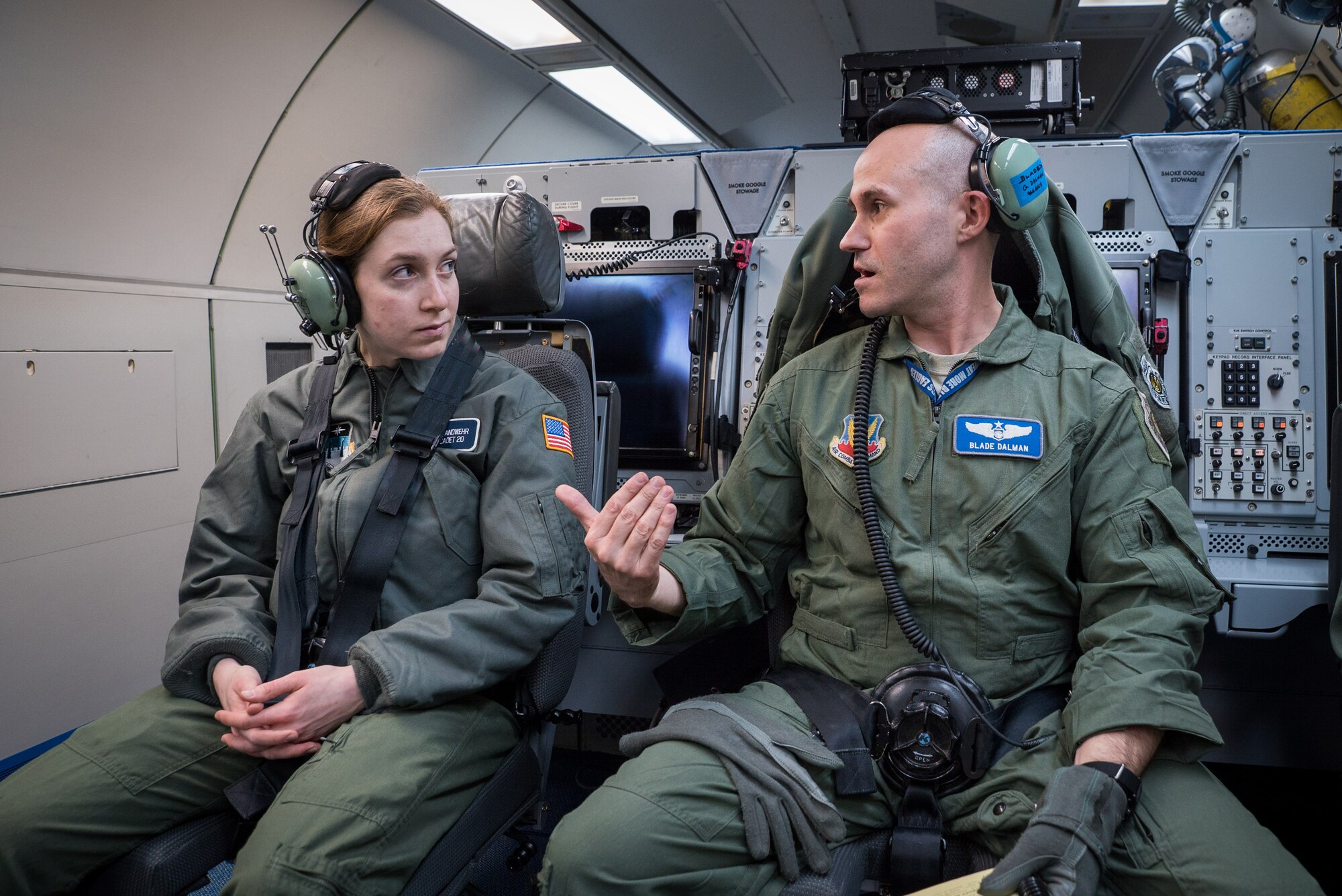 Aircrew member answers a cadet's question