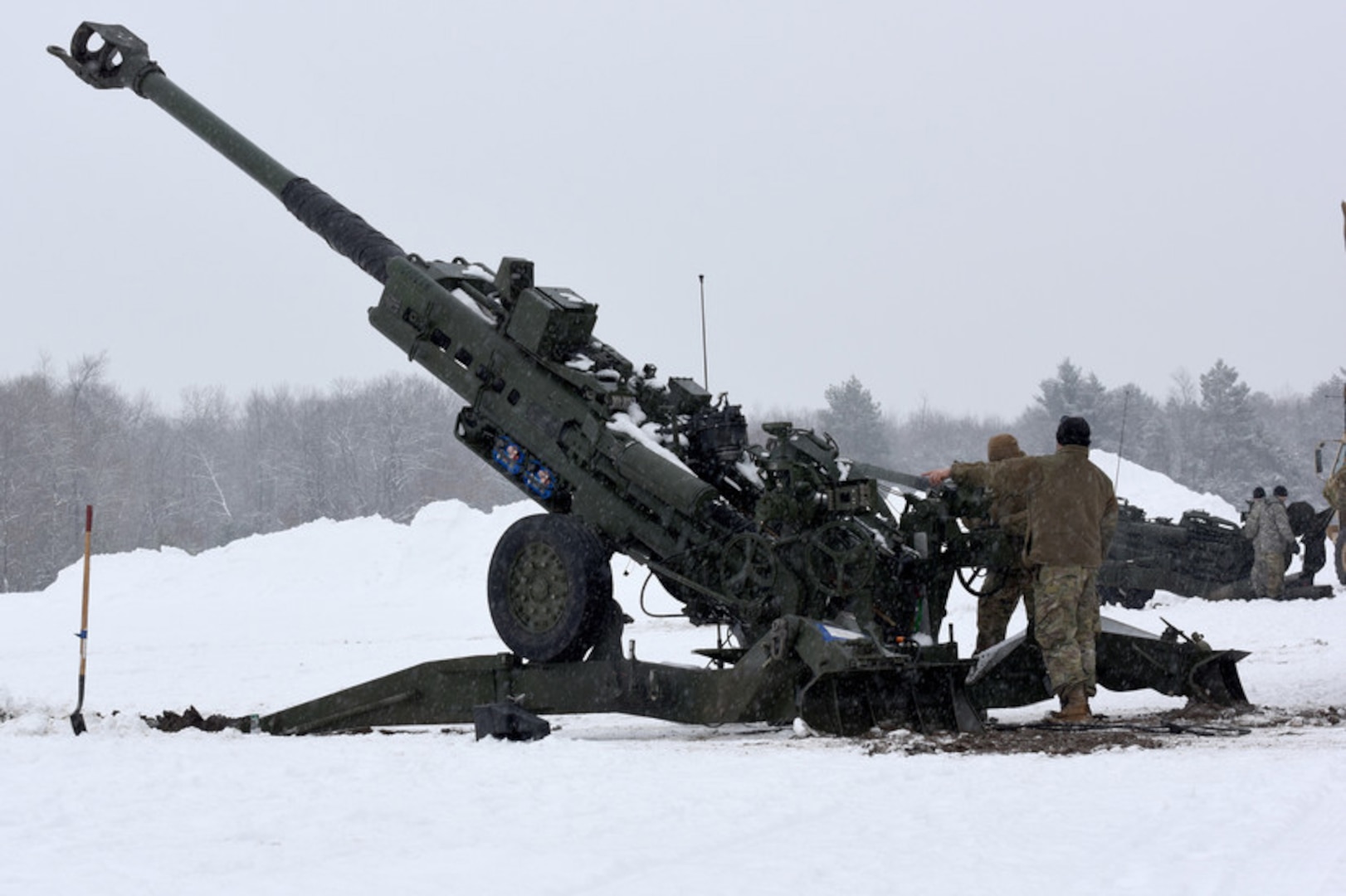 Soldiers from C Battery, 1st Battalion, 120th Field Artillery Regiment, Wisconsin Army National Guard, fire M777A2 155 mm howitzers to provide integrated fire support during Northern Strike 20-2/Winter Strike, a cold weather joint training exercise, Camp Grayling, Mich., Jan. 24, 2020. Northern Strike is the largest reserve-component Department of Defense exercise.