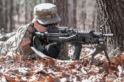 U.S. Army National Guard Soldiers with the 1-118th Infantry Battalion, South Carolina National Guard, conduct a field exercise at McCrady Training Center in Eastover, South Carolina, Feb. 29, 2020.