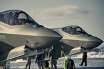 Pilots assigned to the 134th Fighter Squadron, 158th Fighter Wing, Vermont Air National Guard, return to base in their F-35A Lightning IIs during routine flying operations from the Vermont Air National Guard Base, South Burlington, Vt., Feb. 8, 2020.