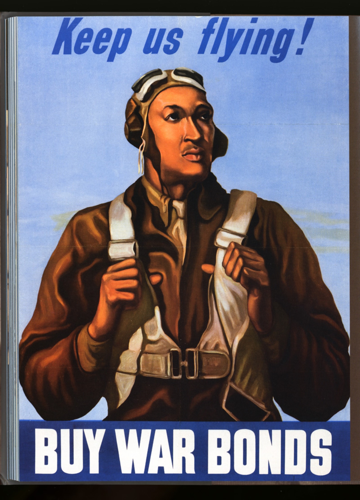 Tuskegee Airman William Diez is featured in this World War II plea for Americans to buy war bonds. The poster is one of a series of patriotic posters sponsored by the Office of War Information. (From the Smithsonian Institution, ID #258)
