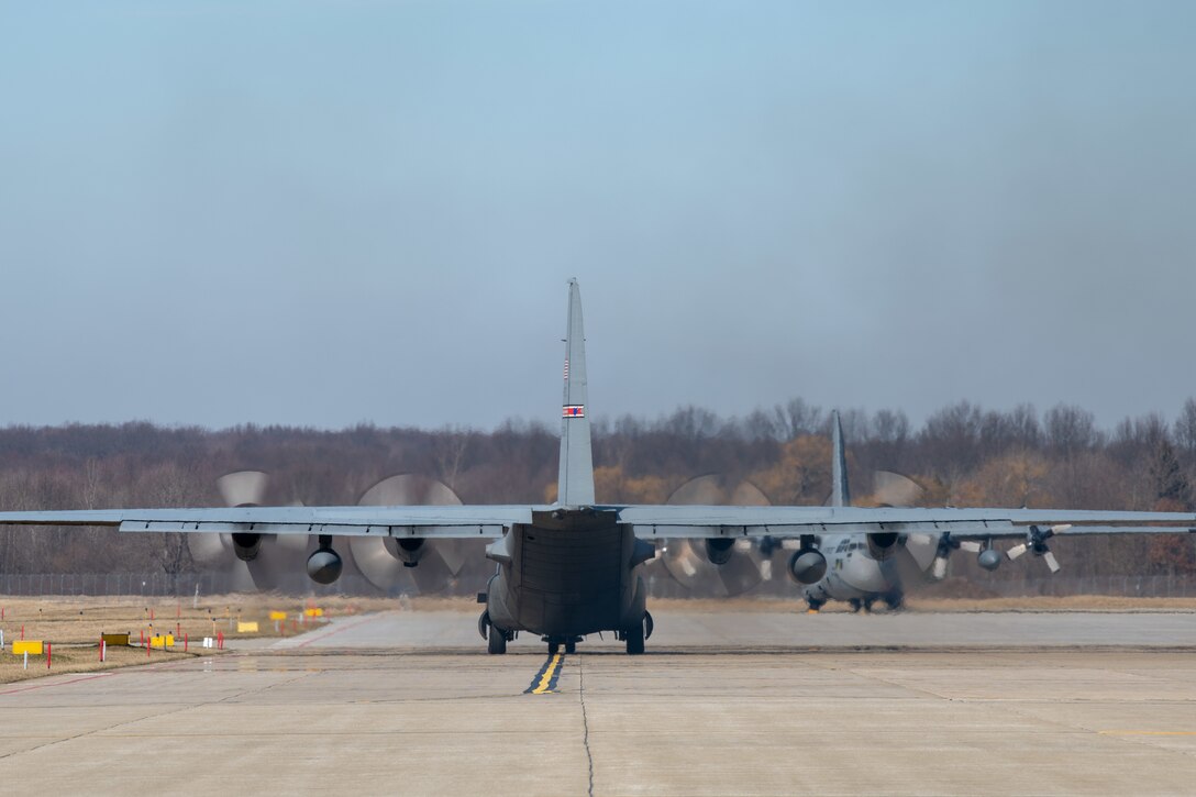Three C-130H Hercules aircraft took off from YARS for a local training flight March 5, 2020.