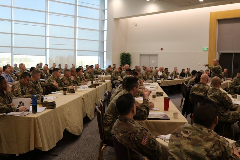 U.S. Army Reserve Brig. Gen. Stuart Werner, commanding general, 364th Sustainment Command (Expeditionary), speaks to more than 130 senior leaders and staff from brigades, battalions and companies during this year’s Senior Leader Workshop, on why is important for command teams to identify available resources, leverage those resources, and subsequently gain efficiencies and effectiveness in pursuing improved readiness. The 364th ESC provides trained, equipped, and ready leaders, Soldiers and cohesive units to meet global requirements across the full range of operations, supports Soldiers, civilian employees and Families, ensures stewardship of resources, engages our communities with local events, employer partnerships, and support to civil authorities. The 364th ESC is the smallest expeditionary command under the 79th Theater Sustainment Command but has the greatest footprint span, with approximately 5,000 U.S. Army Reserve Soldiers in more than 40 units in Washington, Idaho, Oregon, Montana, Wyoming and Utah.