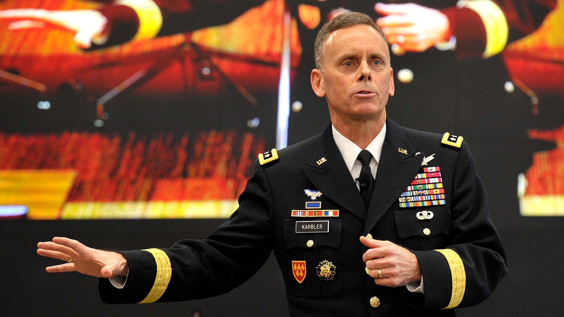 Lt. Gen. Daniel Karbler, Army Space and Missile Defense Command commander, talks about growing threats to the interests of the U.S. and its allies March 5 during an Association of the U.S. Army event in Arlington, Va.