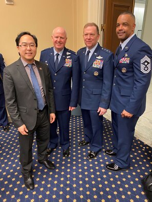 Members of the Air Force Reserve Command and Rep. Andy Kim pose for a picture while on a visit to Washington D.C., March 3, 2020.