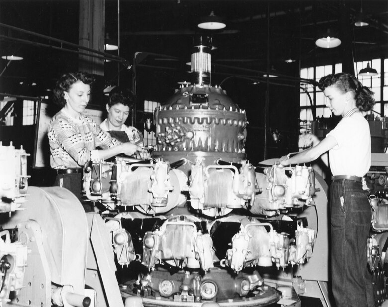 Women working in the Ogden Air Depot’s Engine Repair Shop during World War II.