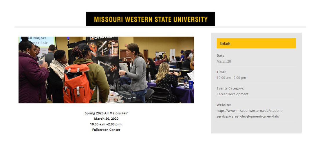 Missouri Western State University
Spring 2020 All Majors Fair