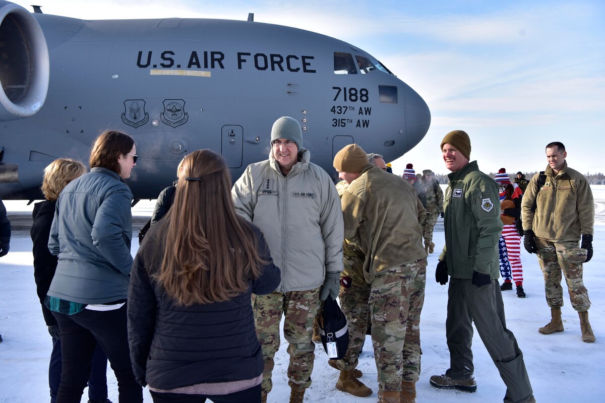 U.S. Air Force Gen. John E. Hyten, Vice Chairman of the Joint Chiefs of Staff, arrives at Eielson Air Force Base, Alaska, March 2, 2020. Hyten traveled with Senior Enlisted Advisor to the Chairman of the Joint Chiefs of Staff Ramón “CZ” Colón-López and the United Service Organizations on a tour through various installations. (U.S. Air Force photo by Senior Airman Beaux Hebert)