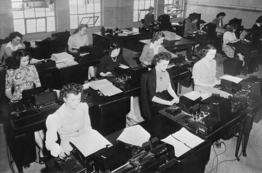 Women working on IBM equipment in the Statistical Control Section at Hill AFB, November 1943.
