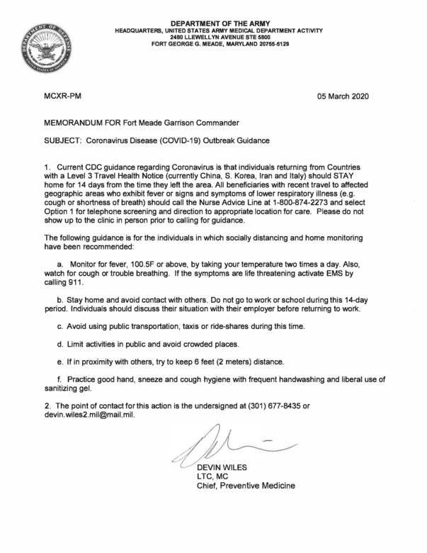 Coronavirus Disease (COVID-19) Outbreak Guidance