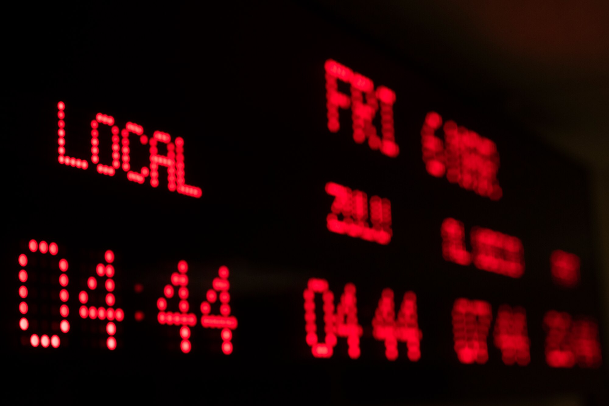 A clock displaying local and other time zones sits on the wall inside the installation deployment readiness cell March 6, 2020, at RAF Mildenhall, England. Members of the IDRC operate off of Zulu time when coordinating troop and equipment movements. (U.S. Air Force photo by Airman 1st Class Joseph Barron)