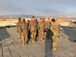 Soldiers from the 3rd Medical Command - Deployment Support stand in formation prior to a patching ceremony at Bagram Airfield, Afghanistan, Feb. 20, 2020. (Courtesy photo)