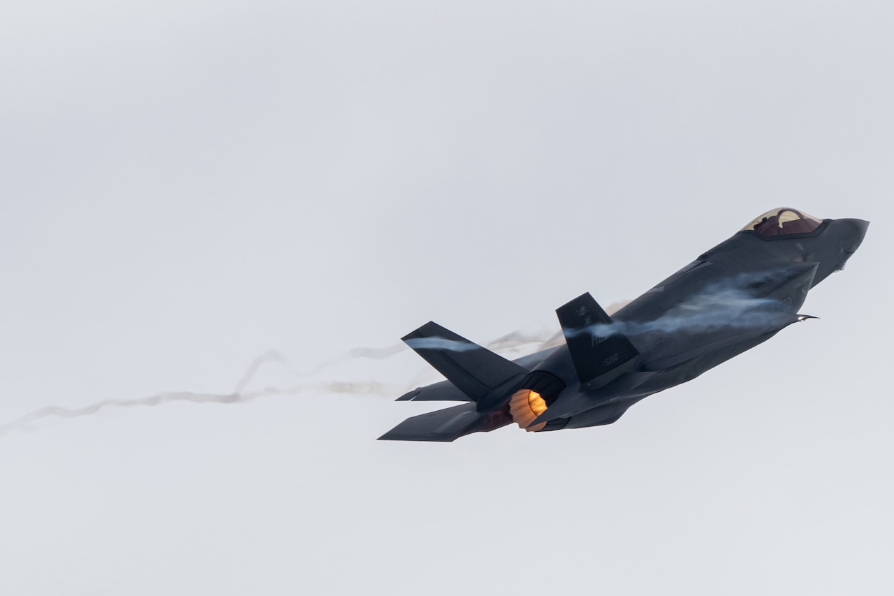 Jet flies through the air.