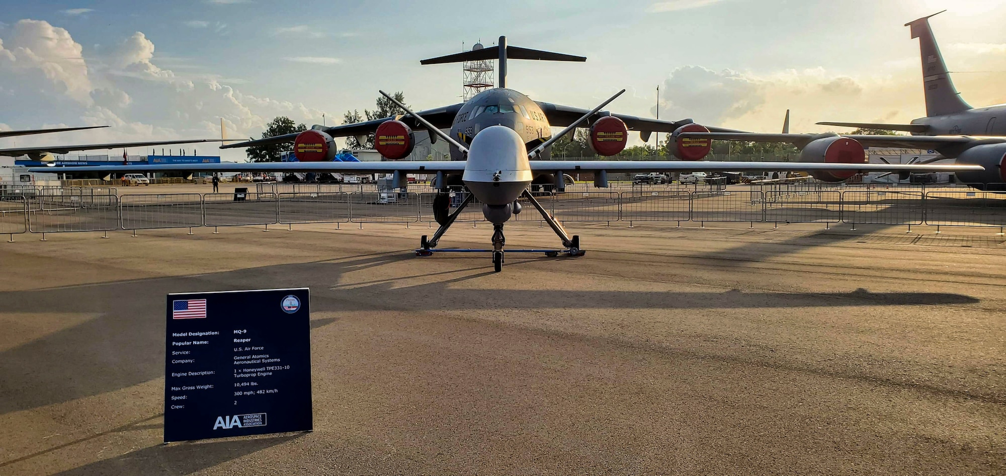 An MQ-9 Reaper sits on display at Singapore Airshow.
