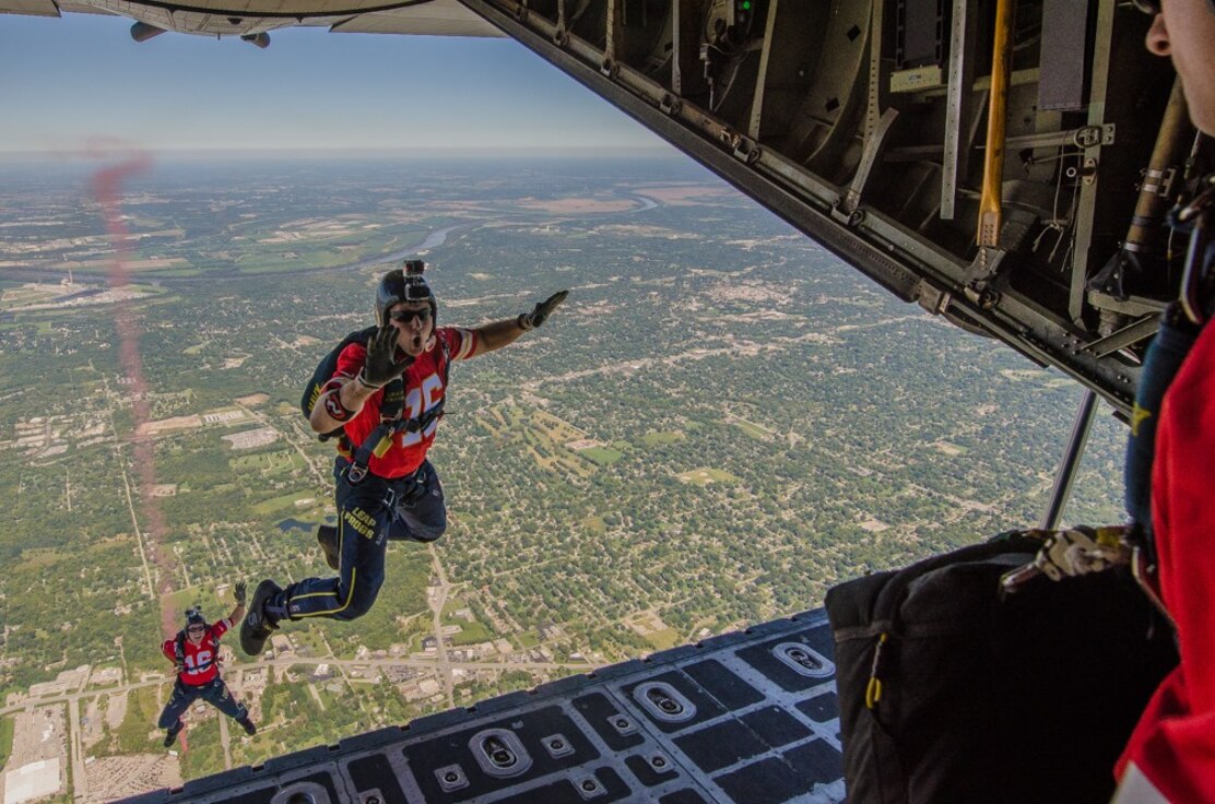 Navy Seals jumping from The Missouri National Guard's C130H