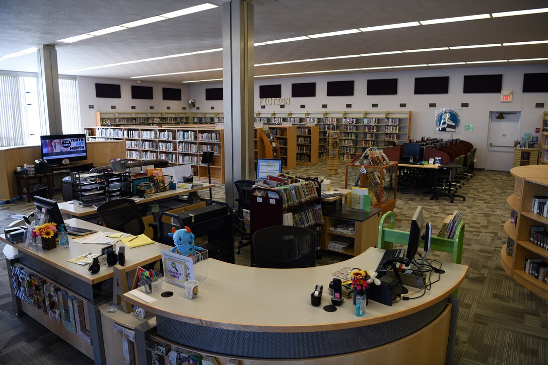 The library on Grand Forks Air Force Base, N.D., was re-opened March 4, 2020, following a six-month renovation starting in August of 2019. The renovations feature more space and better accessibility with shorter shelves, larger signage and improved, user-friendly organization. (U.S. Air Force photo by Airman 1st Class Brody A. Katka/ Caption by Senior Airman Elora J. McCutcheon)
