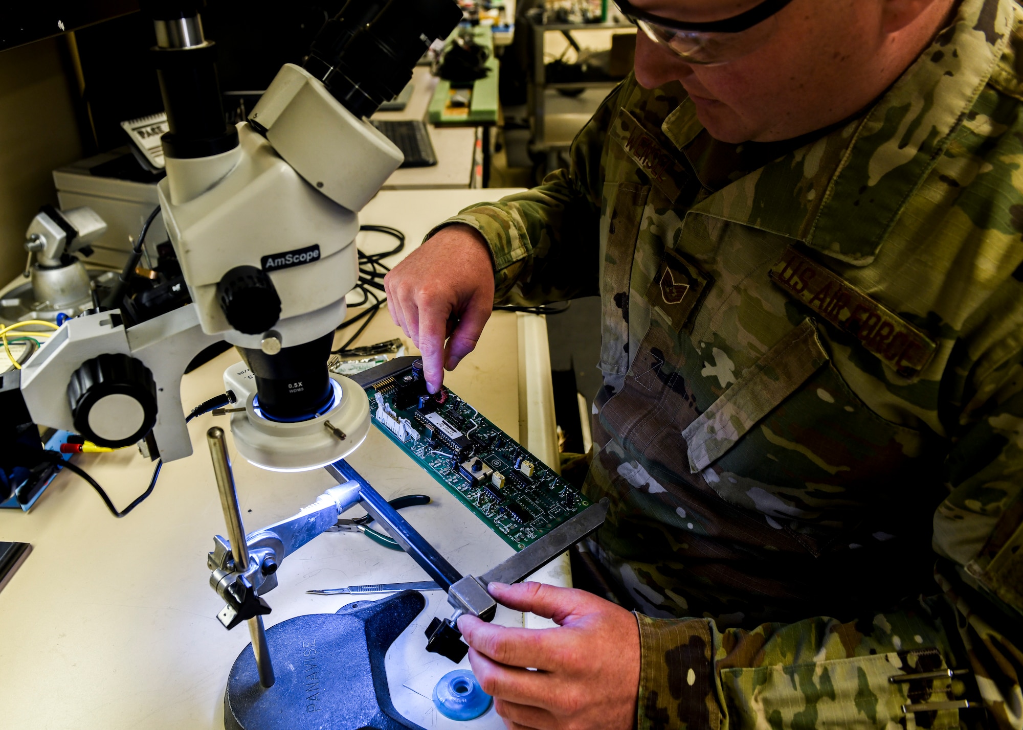 AFREP Airmen work on various aircraft parts, flight line test equipment and electronics.